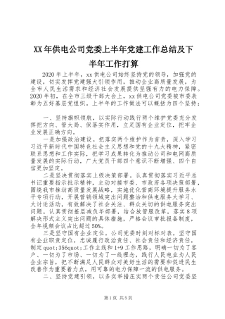 XX年供电公司党委上半年党建工作总结及下半年工作打算