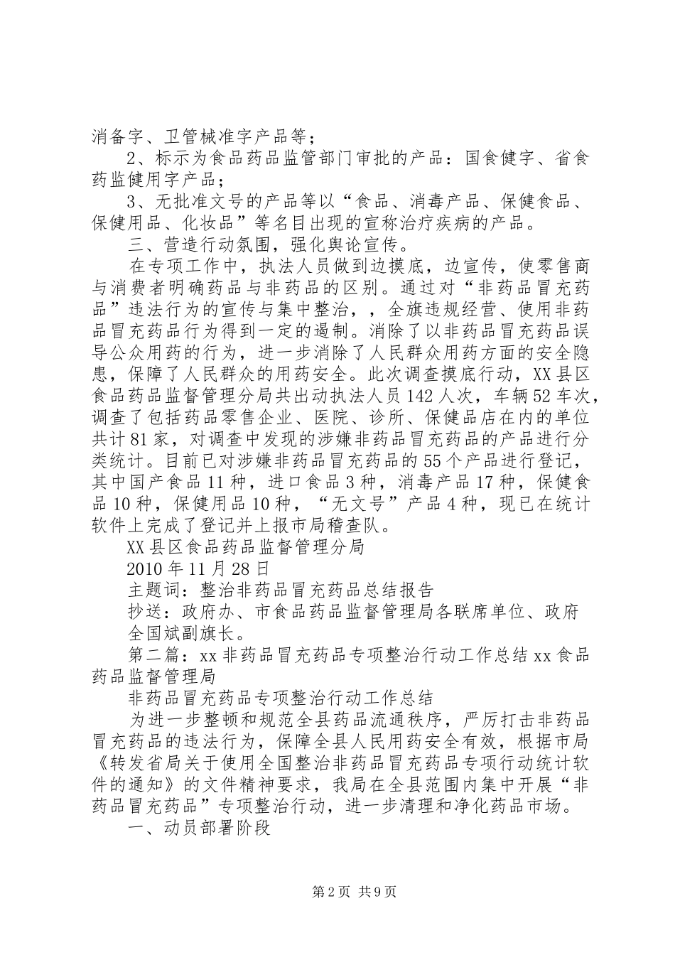 XX县区食品药品监督管理分局整治非药品冒充药品专项行动工作总结_第2页