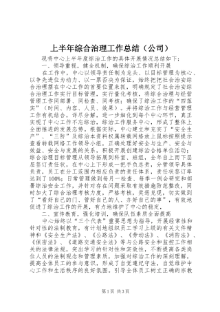上半年综合治理工作总结（公司）