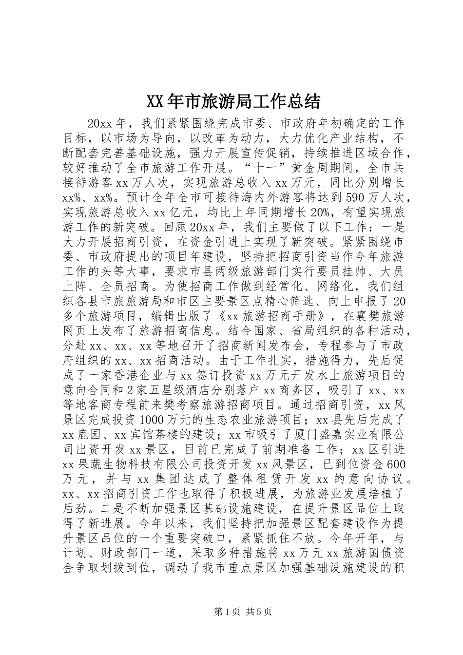 XX年市旅游局工作总结_第1页