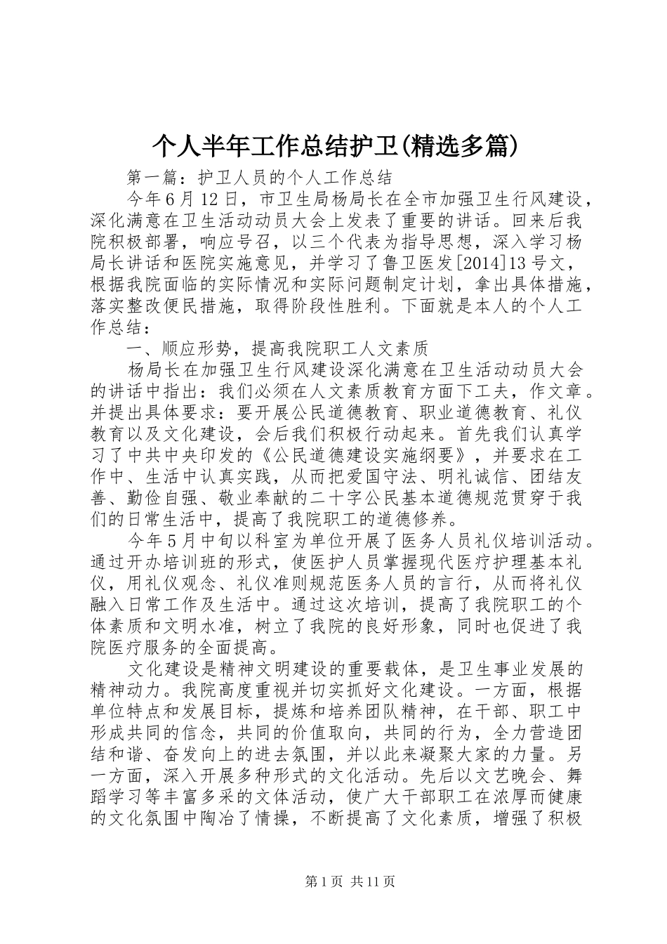 个人半年工作总结护卫(精选多篇)_第1页