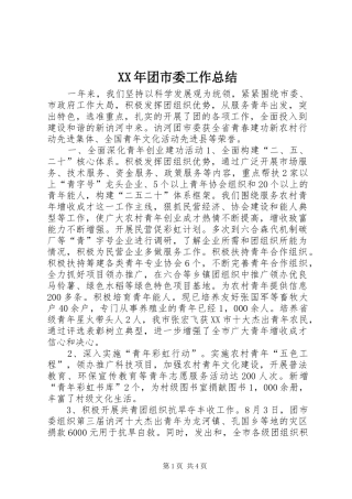 XX年团市委工作总结