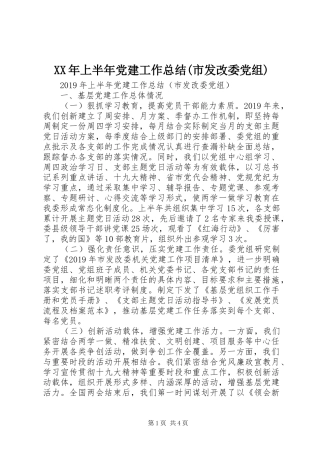 XX年上半年党建工作总结(市发改委党组)