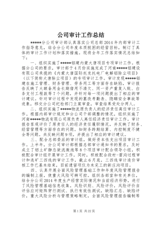 公司审计工作总结