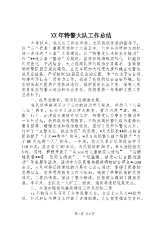 XX年特警大队工作总结