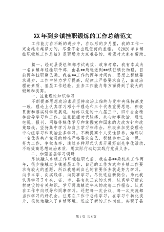 XX年到乡镇挂职锻炼的工作总结范文
