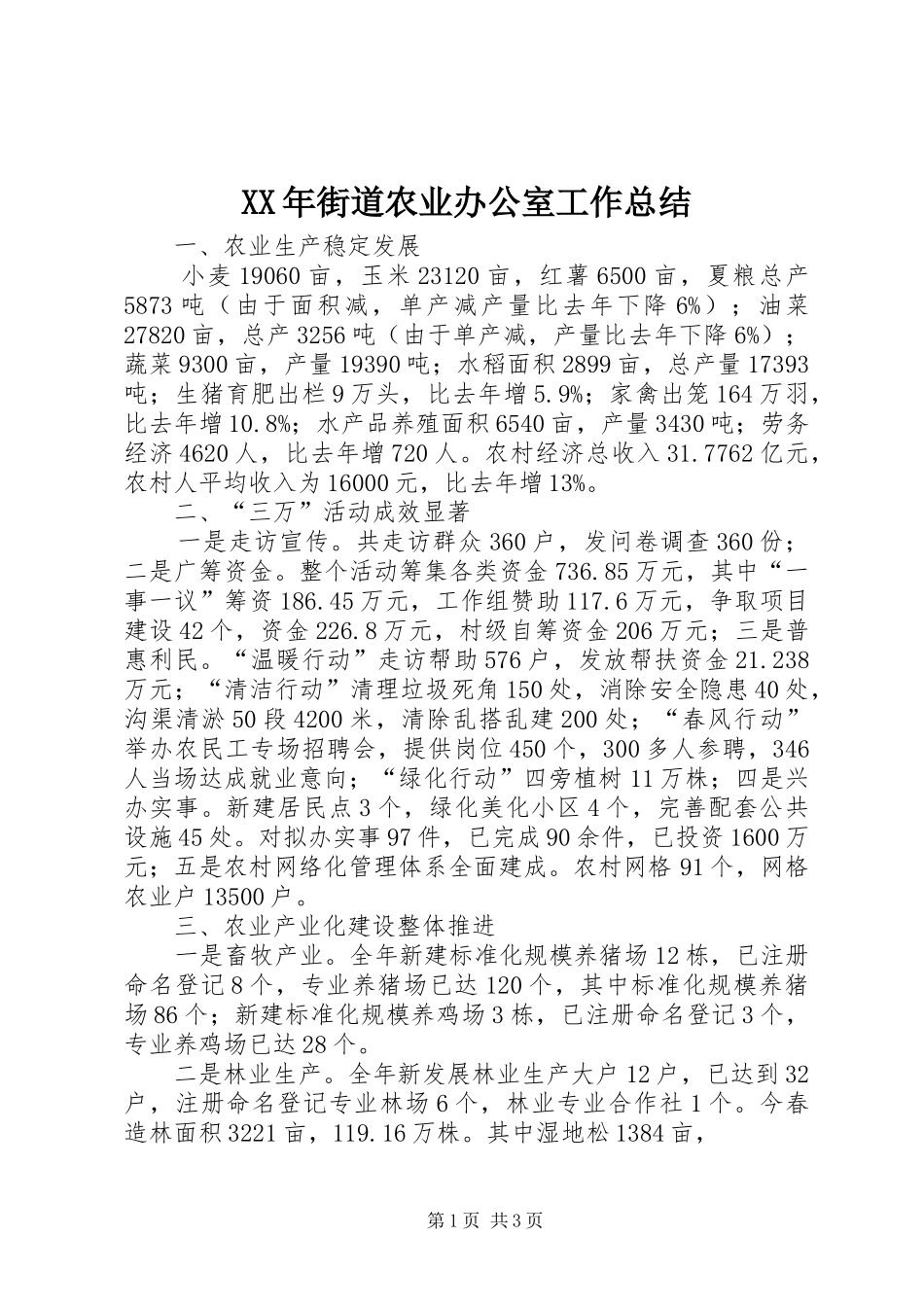 XX年街道农业办公室工作总结_第1页