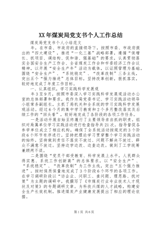 XX年煤炭局党支书个人工作总结