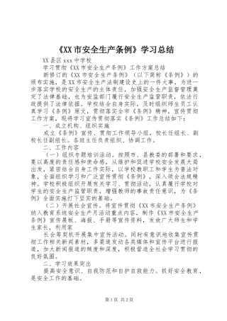 《XX市安全生产条例》学习总结