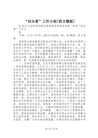 “回头看”工作小结[范文模版] (3)