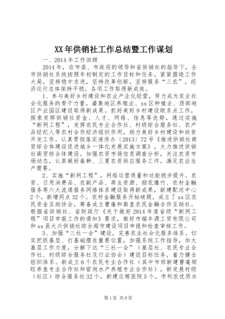 XX年供销社工作总结暨工作谋划