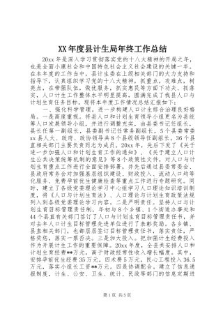 XX年度县计生局年终工作总结