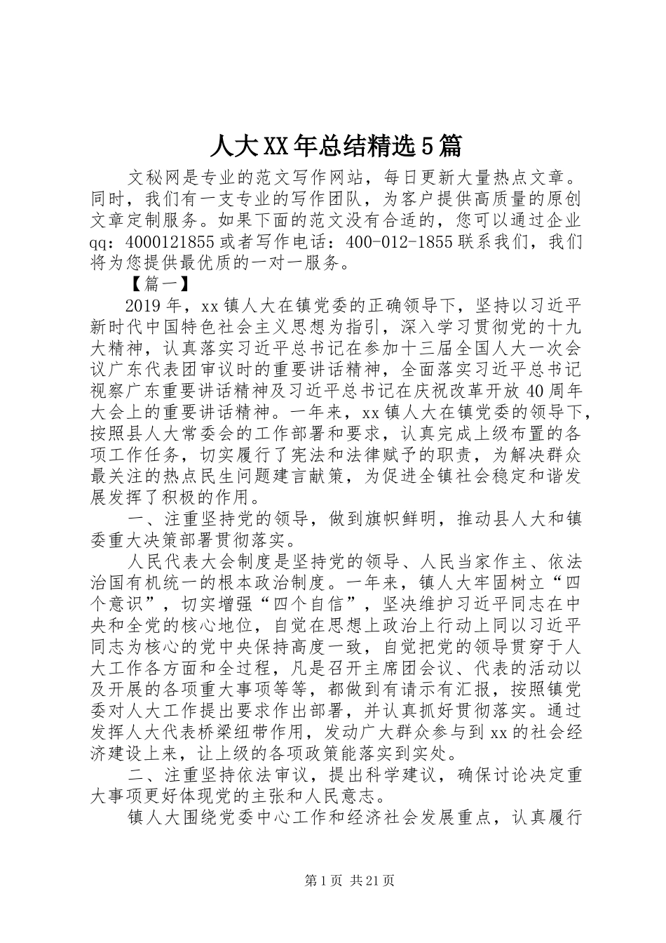 人大XX年总结精选5篇_第1页