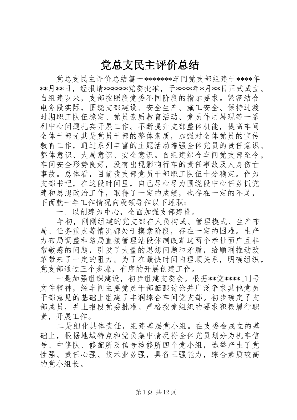 党总支民主评价总结_第1页