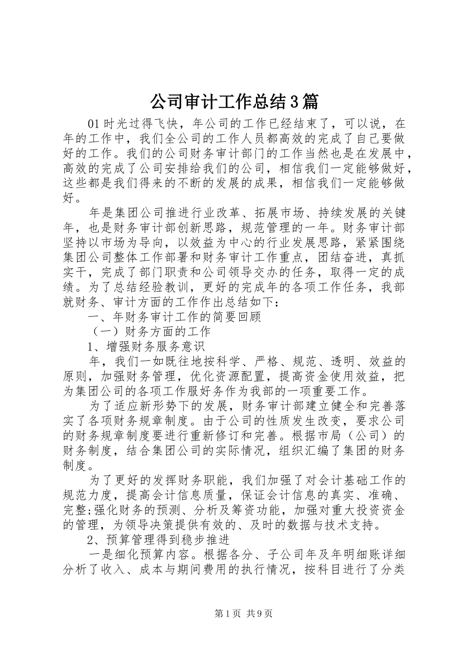 公司审计工作总结3篇_第1页