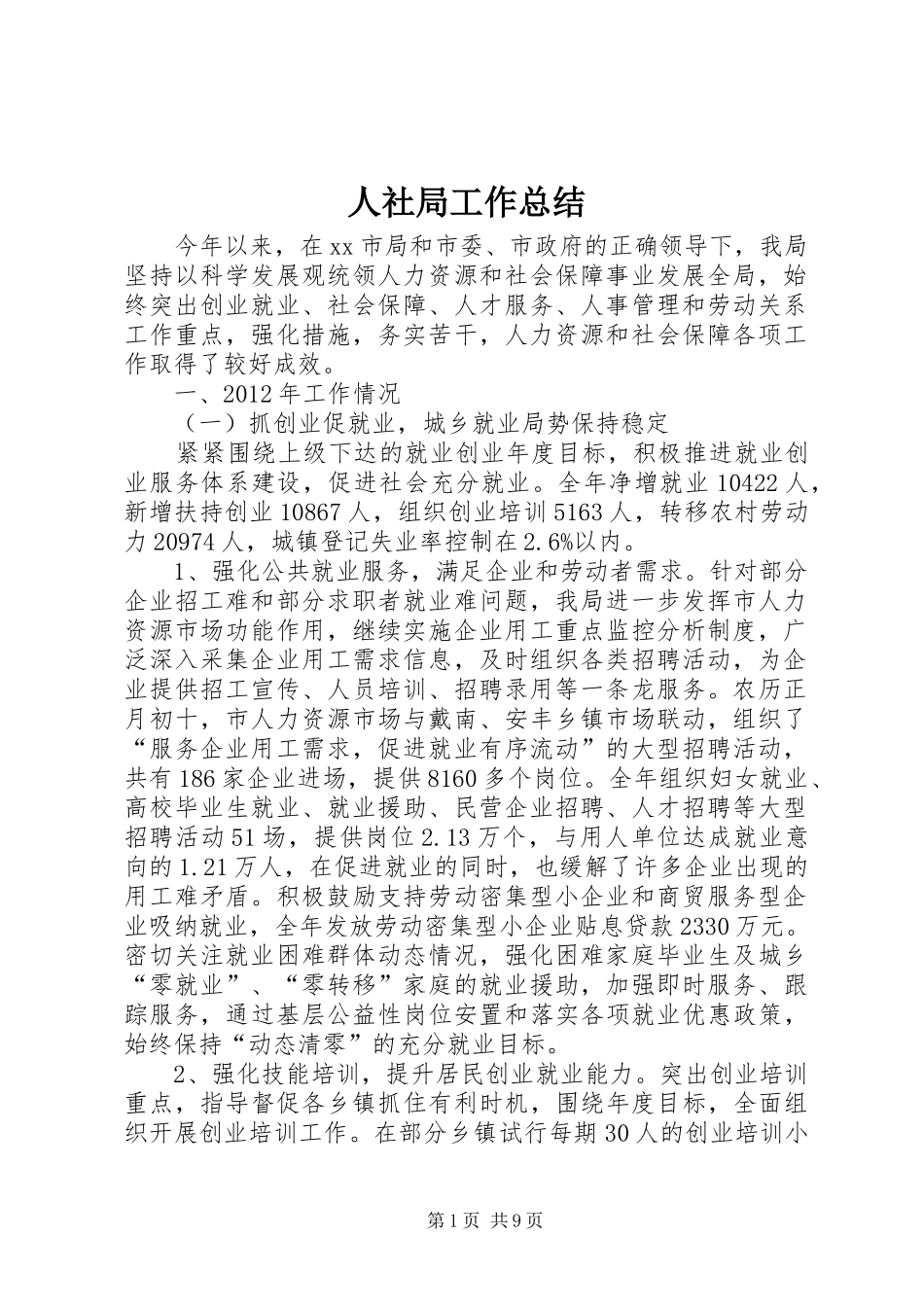 人社局工作总结 (12)_第1页