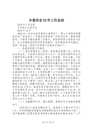 乡委员会XX年工作总结