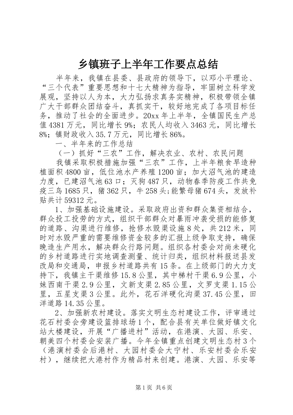 乡镇班子上半年工作要点总结_第1页