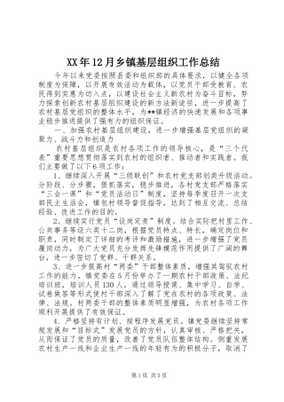 XX年12月乡镇基层组织工作总结
