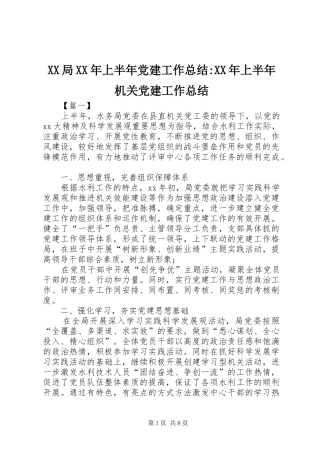 XX局XX年上半年党建工作总结-XX年上半年机关党建工作总结