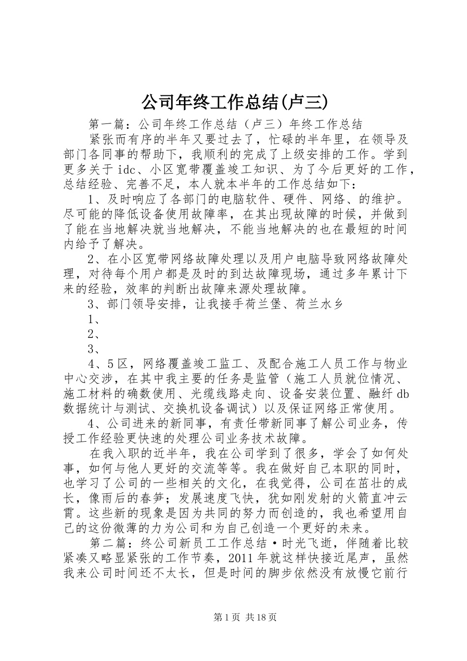 公司年终工作总结(卢三)_第1页