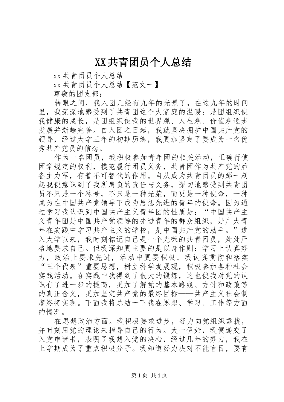 XX共青团员个人总结_第1页