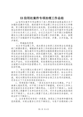 XX信用社案件专项治理工作总结
