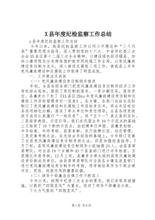 X县年度纪检监察工作总结