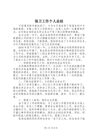 保卫工作个人总结