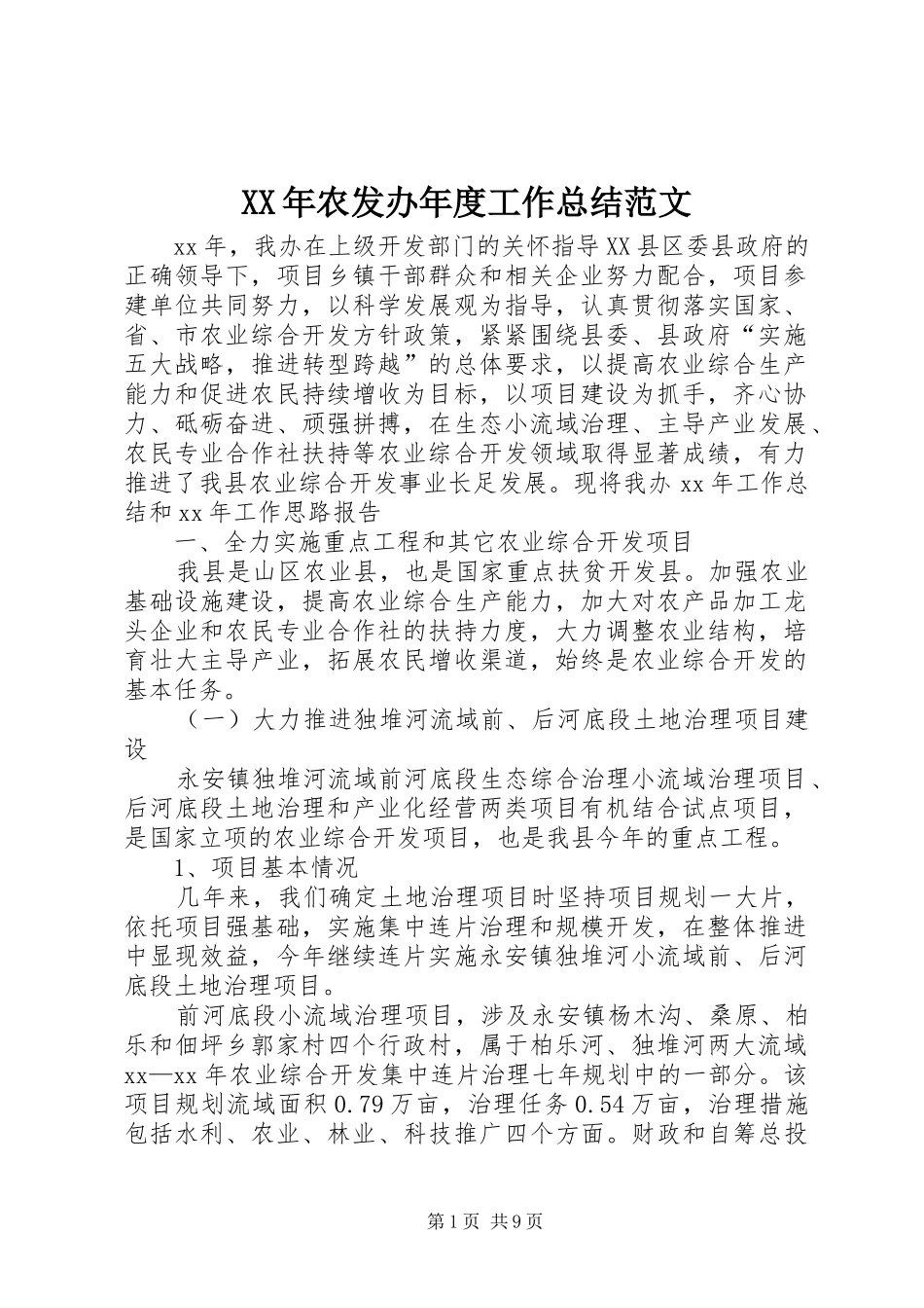 XX年农发办年度工作总结范文_第1页