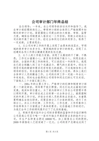 公司审计部门年终总结