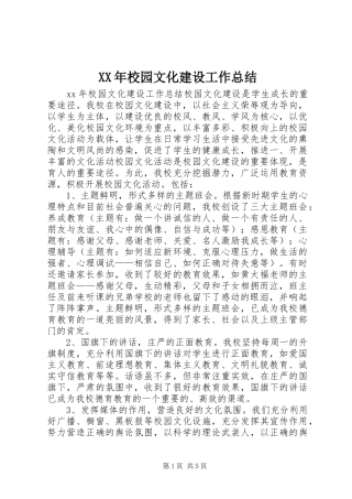 XX年校园文化建设工作总结