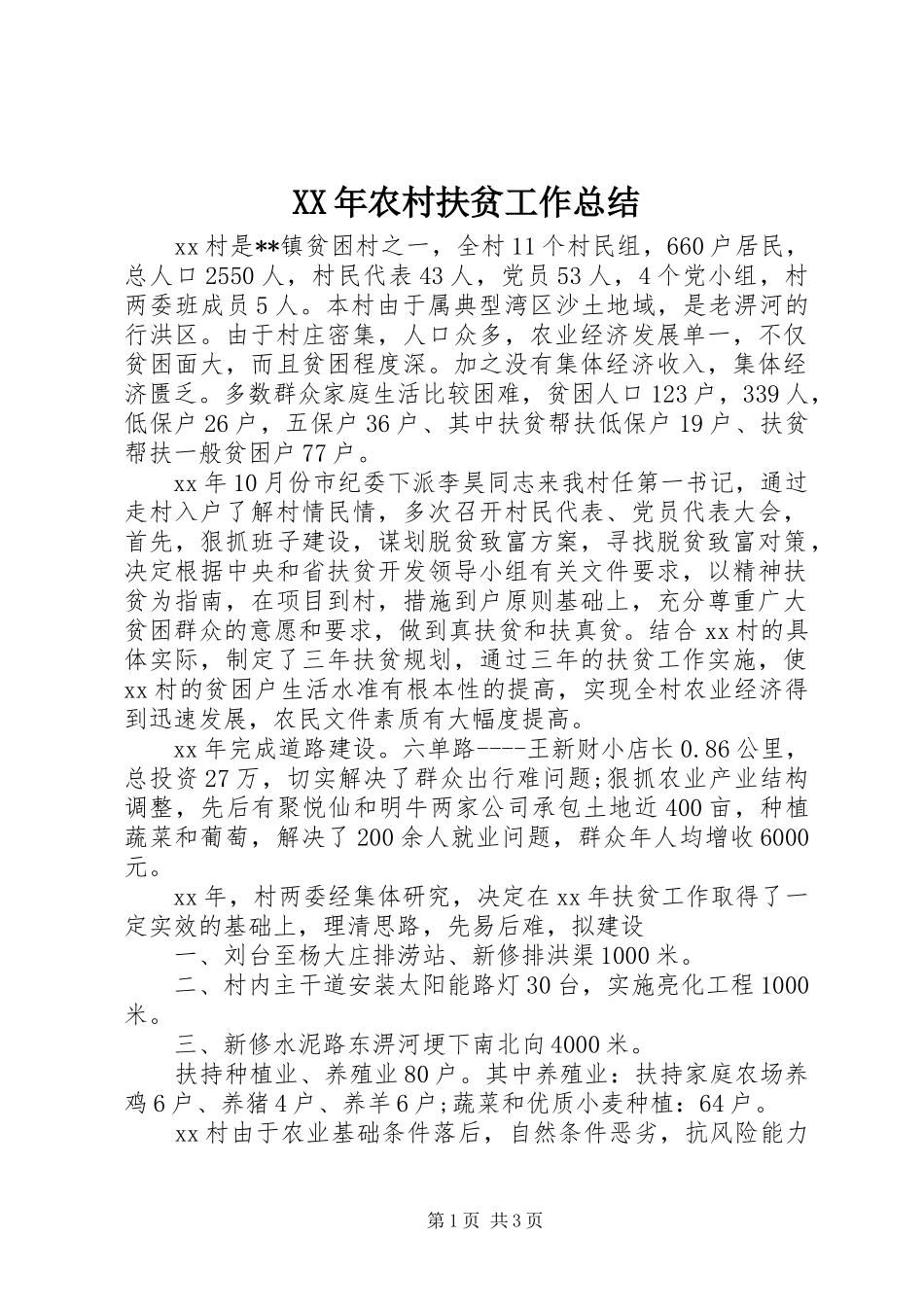 XX年农村扶贫工作总结_第1页