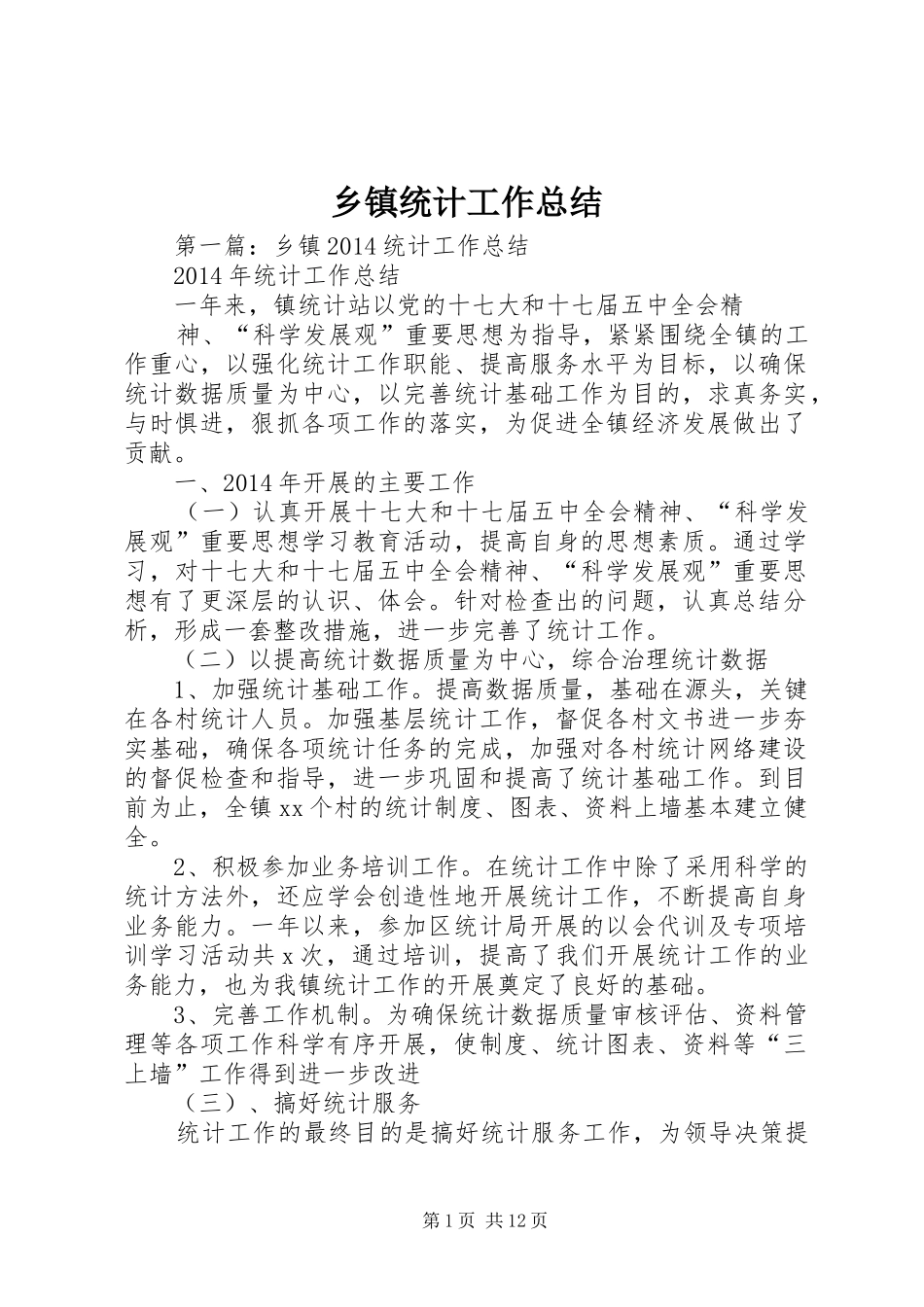 乡镇统计工作总结_第1页