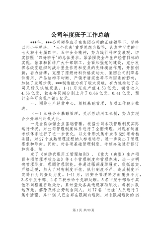 公司年度班子工作总结