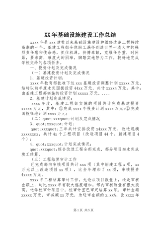 XX年基础设施建设工作总结