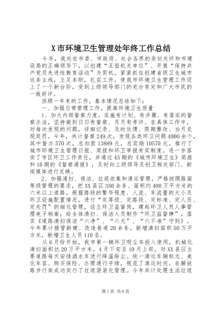 X市环境卫生管理处年终工作总结