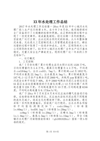 XX年水处理工作总结