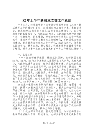 XX年上半年新成立支部工作总结