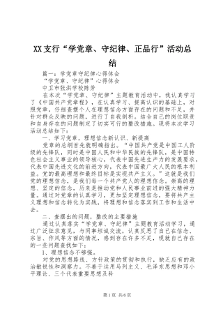 XX支行“学党章、守纪律、正品行”活动总结