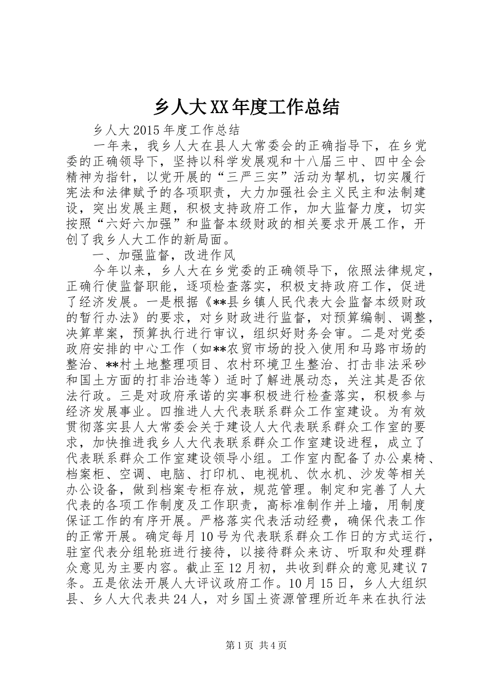 乡人大XX年度工作总结_第1页