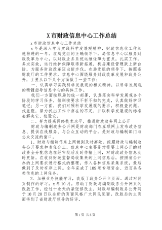X市财政信息中心工作总结