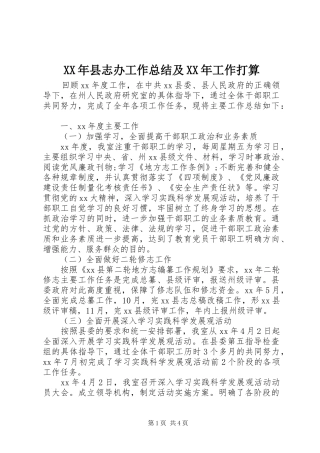 XX年县志办工作总结及XX年工作打算
