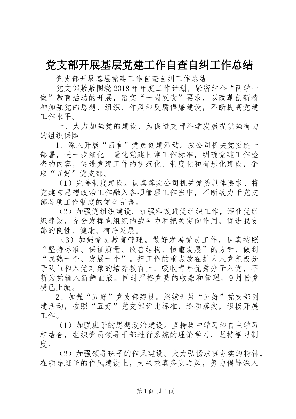 党支部开展基层党建工作自查自纠工作总结 (3)_第1页