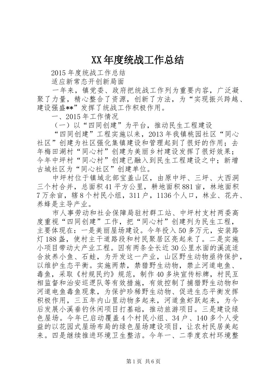 XX年度统战工作总结_第1页