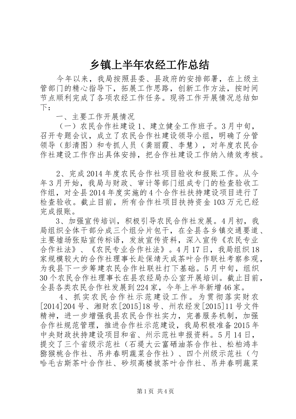 乡镇上半年农经工作总结_第1页