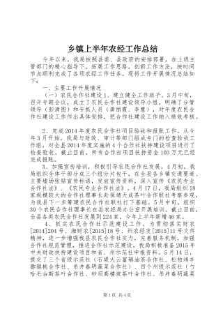 乡镇上半年农经工作总结
