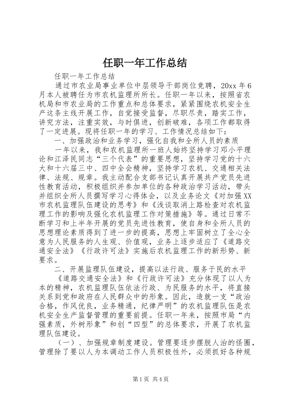 任职一年工作总结 (3)_第1页