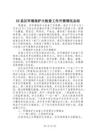 XX县区环境保护大检查工作开展情况总结
