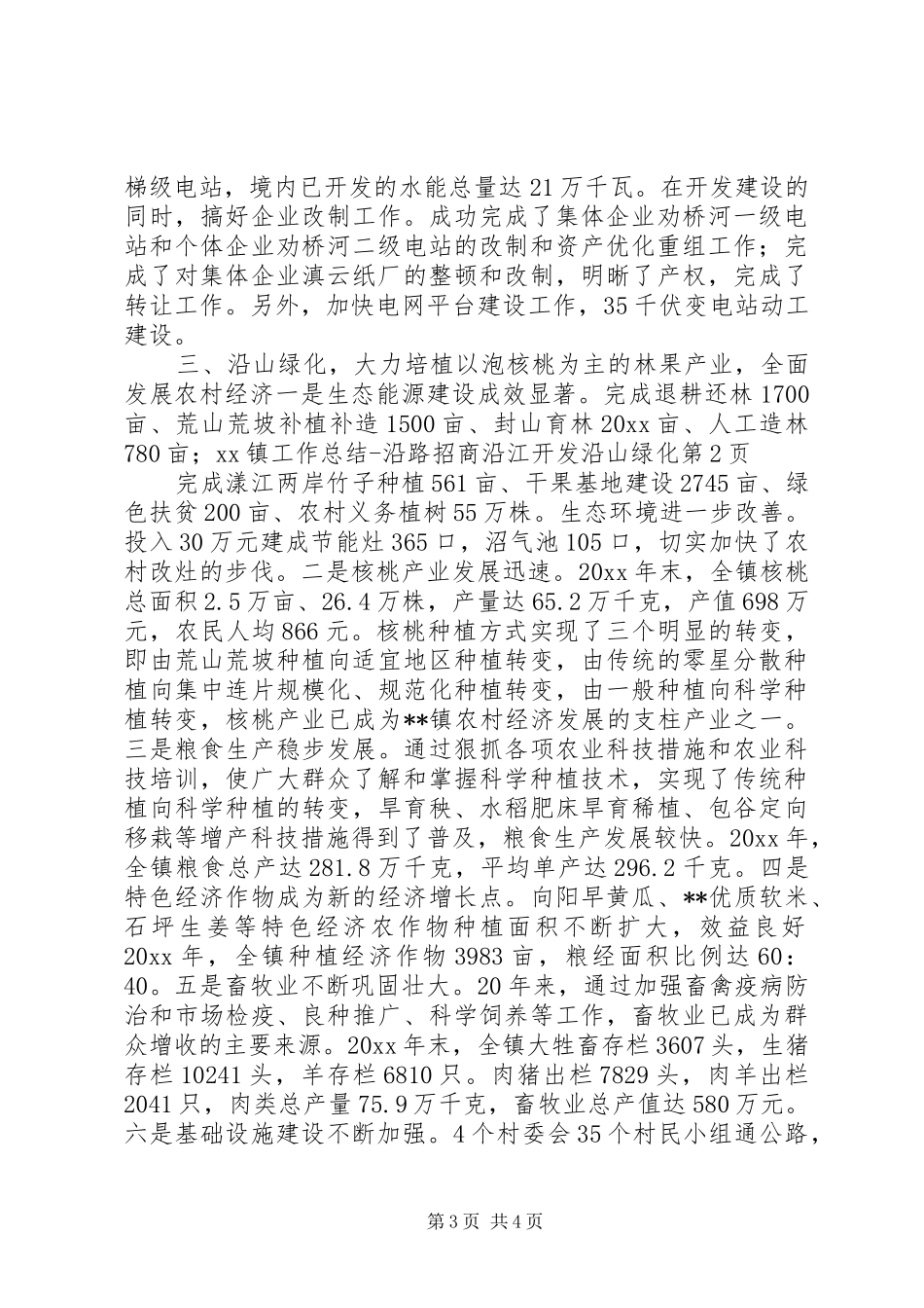 XX镇工作总结沿路招商沿江开发沿山绿化 (3)_第3页